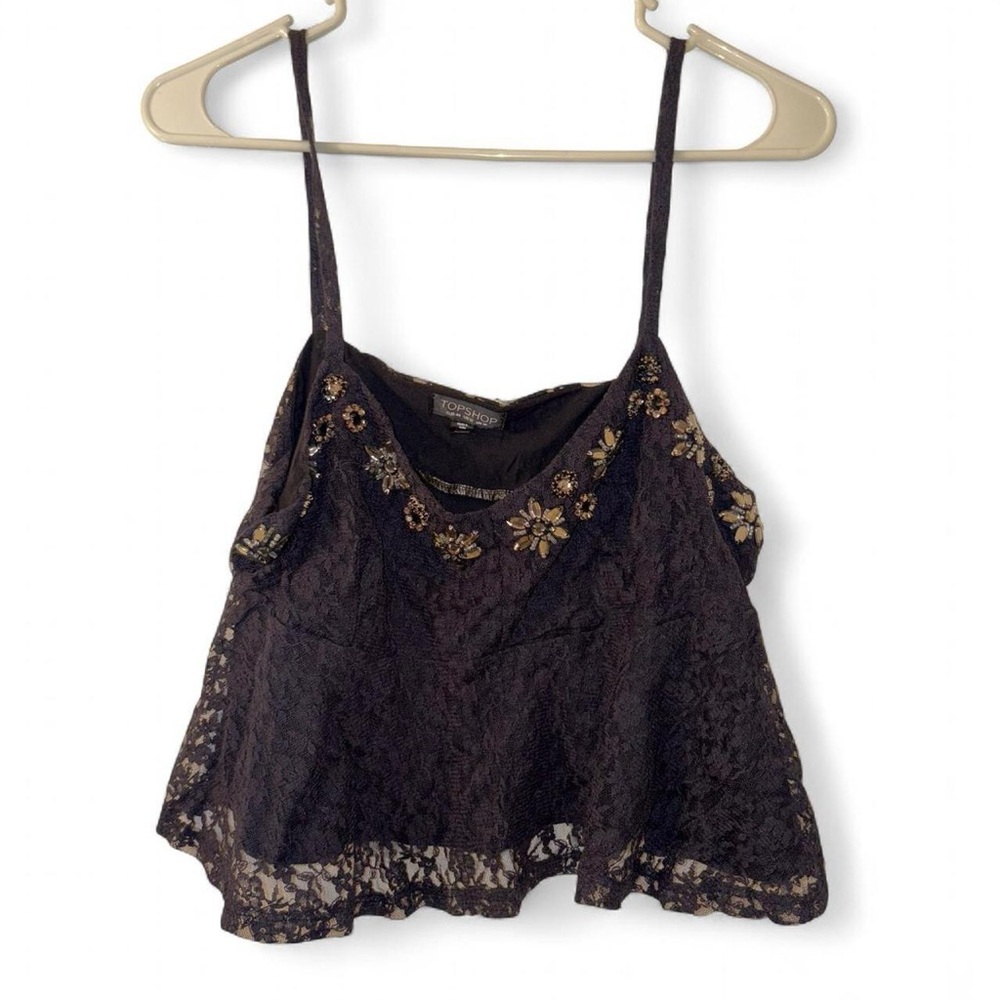 Topshop Black Lace Camisole with Gold Floral Embellishment